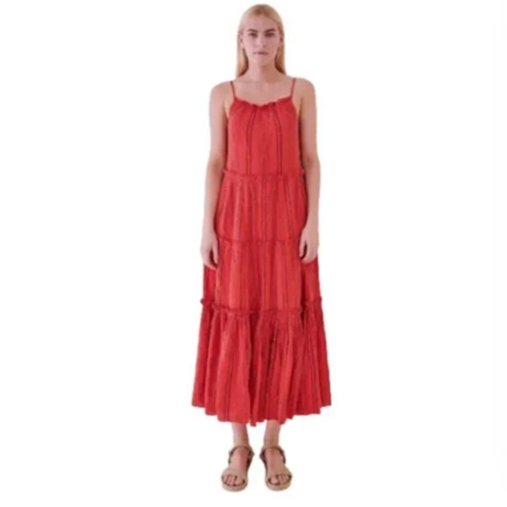 NWT Sundry Stripe Cotton Gauze Maxi Dress Womens 1 Small Red Sleeveless NEW